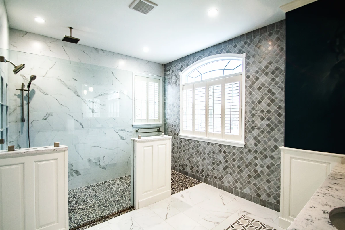 Spa-inspired walk-in shower with multiple heads in Clarks Summit, PA
