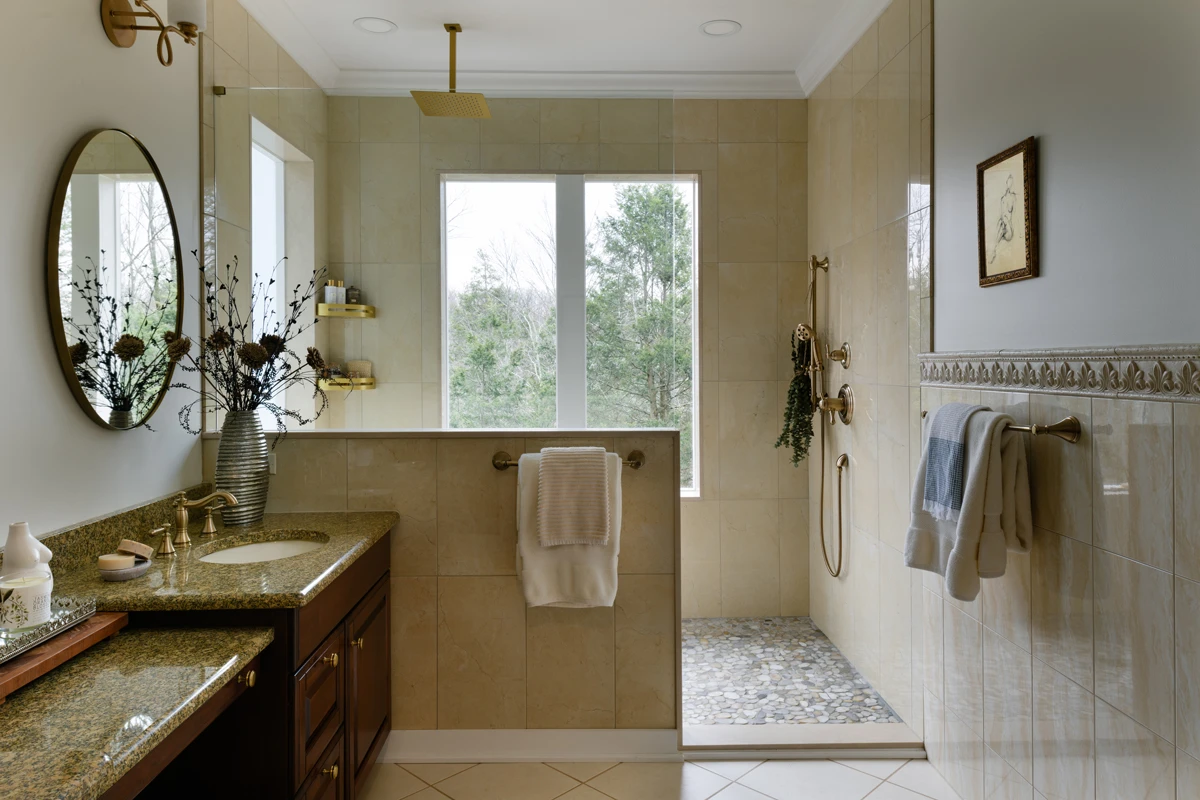Delta Cassidy Champagne Bronze fixtures in a Clarks Summit, PA bath remodel