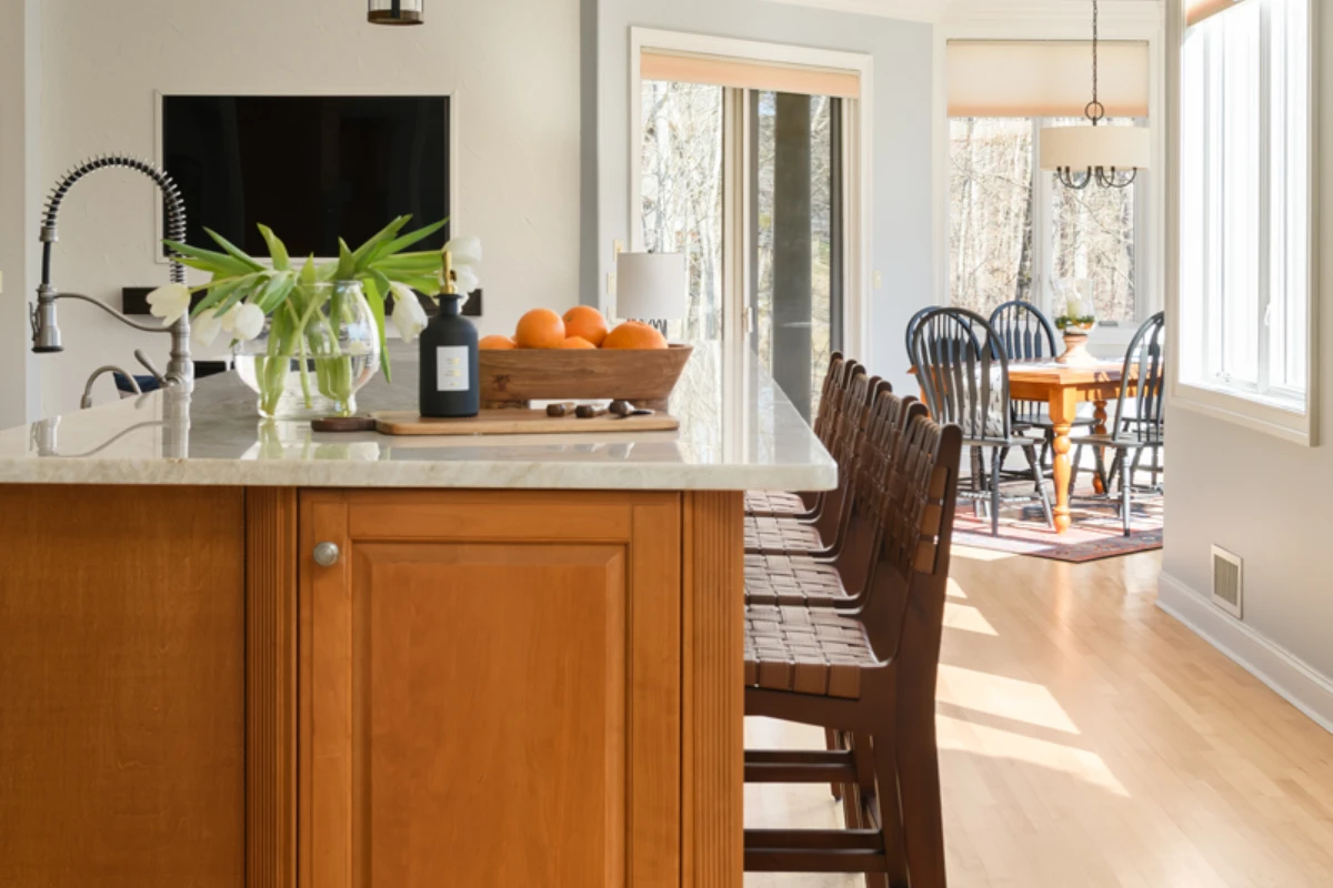 Brown Fantasy granite countertops and backsplash in a Clarks Summit, PA kitchen