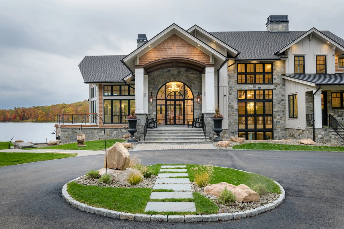 Custom waterfront estate exterior in Newton Ransom, PA