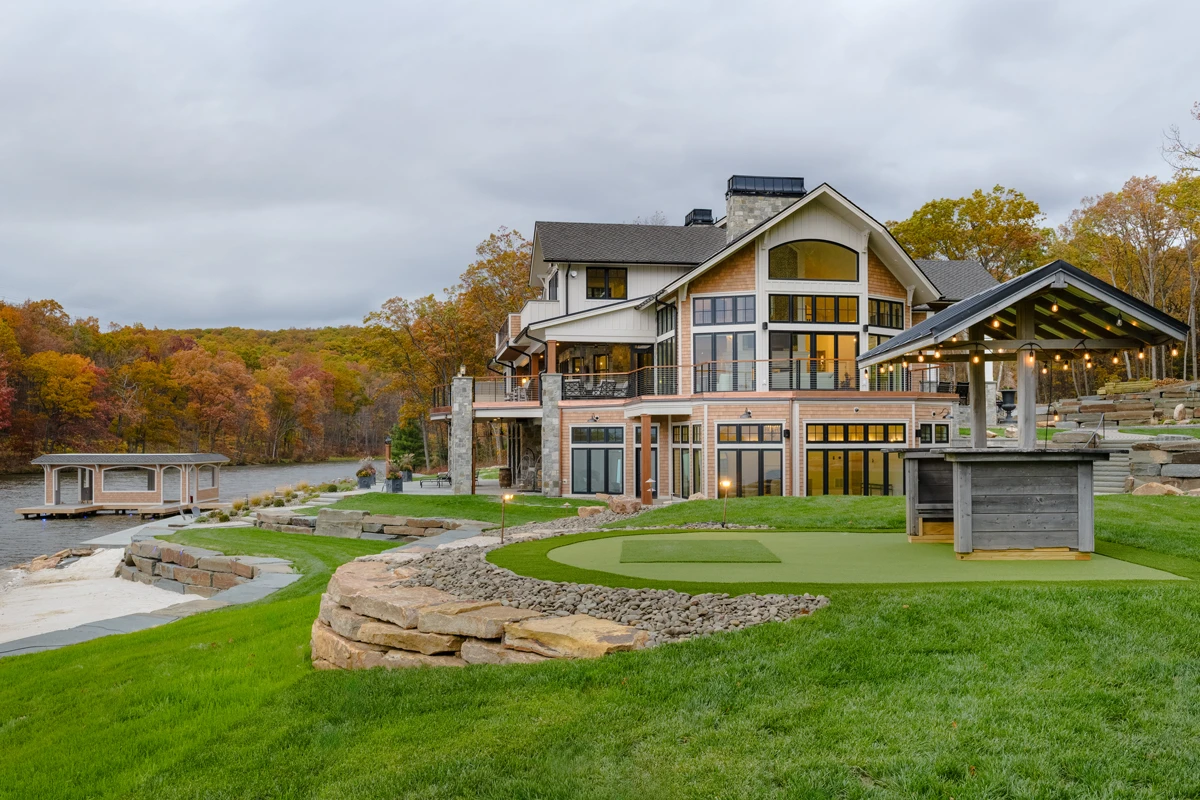 Outdoor living space at a Newton Ransom, PA lakefront home