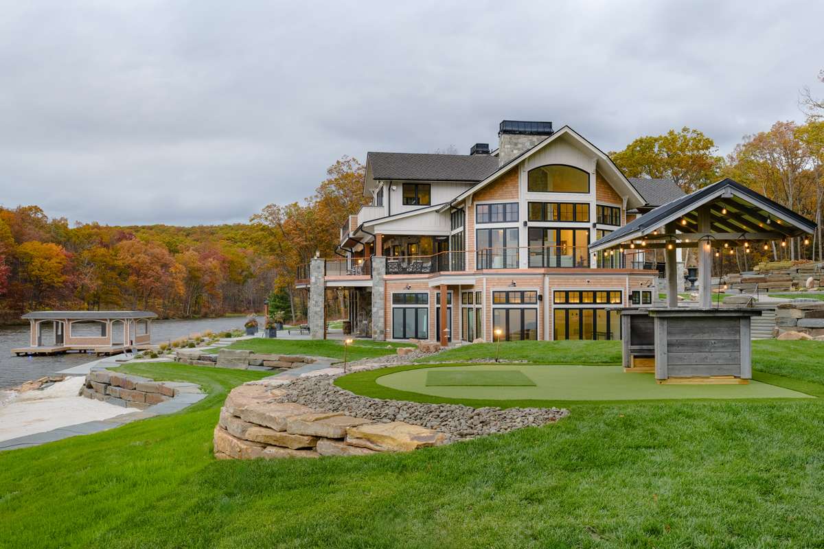 Outdoor living space with firepit at a Newton Ransom, PA home