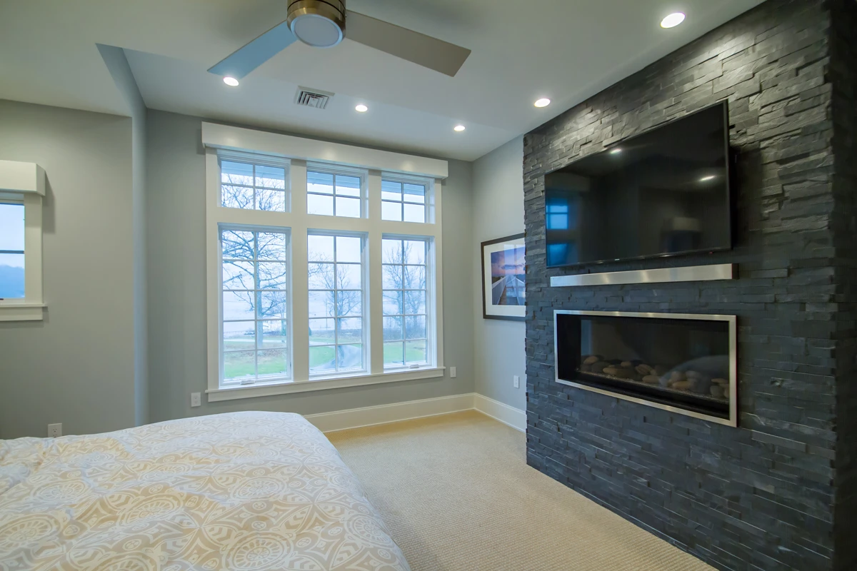 Light-filled living space with lake views at Harveys Lake, PA