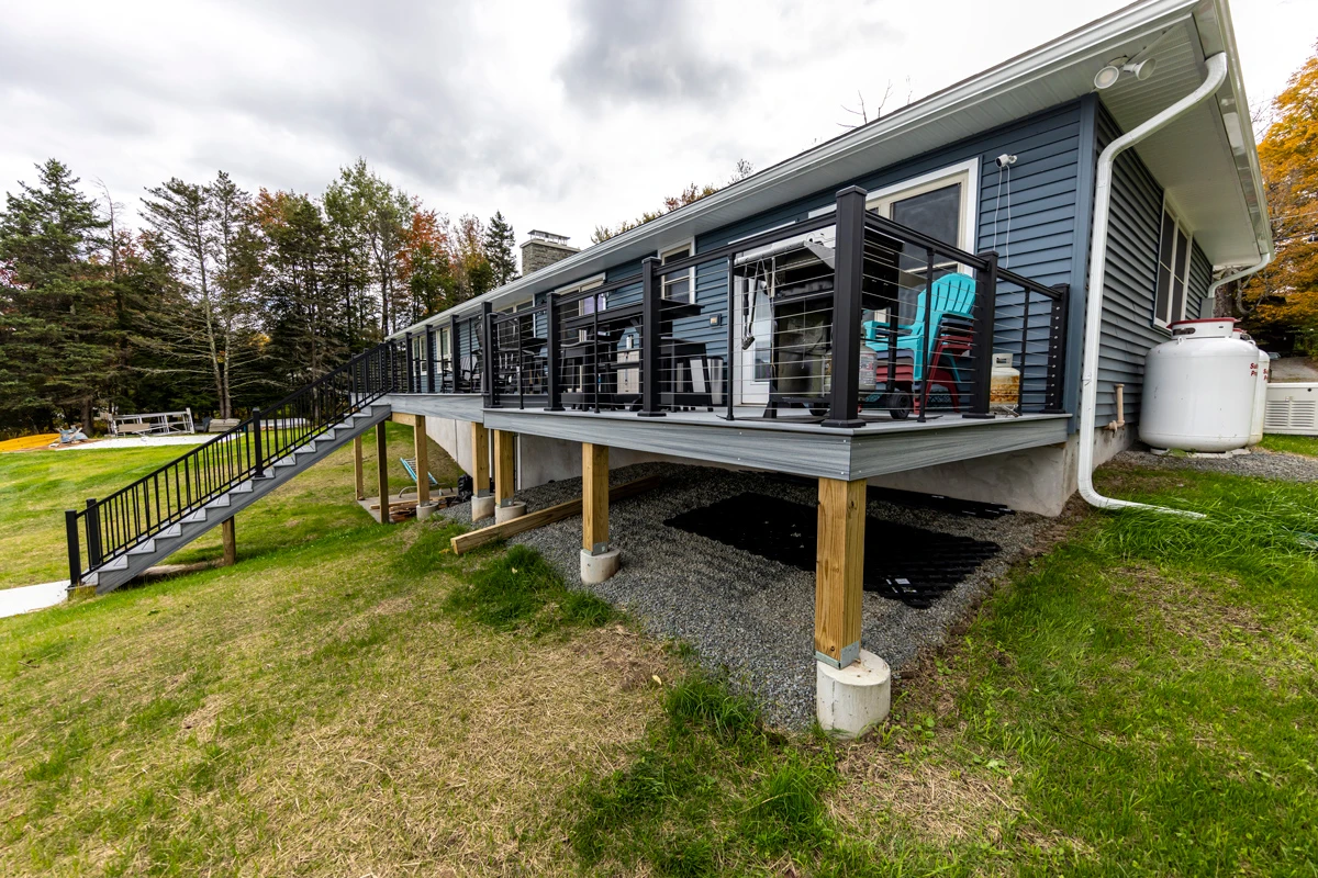 Outdoor dining and lounging space on a Poyntelle, PA deck